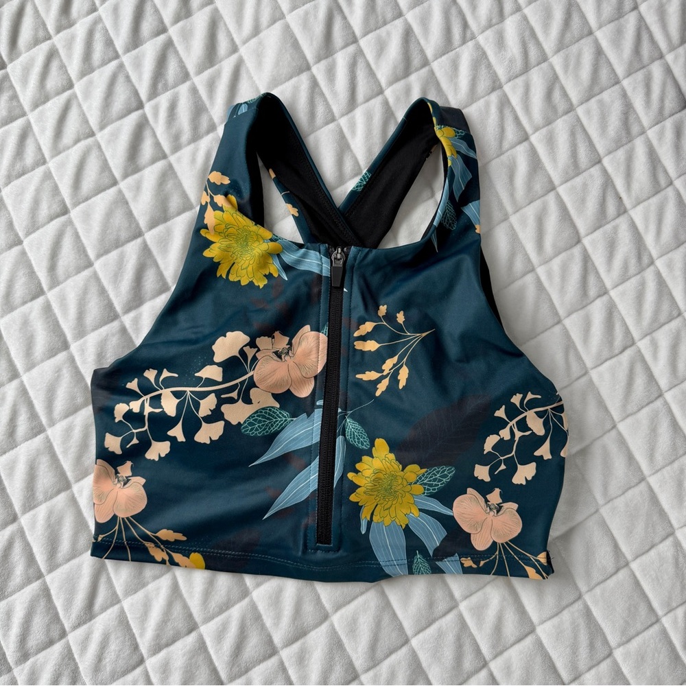 Breastfeeding Friendly Floral Front-Zip High-Neck Bikini Top Movemama Apparel